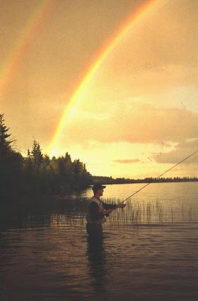 Matt fishing with Rainbow