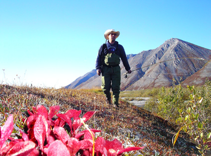 Devin walks along the Tundra