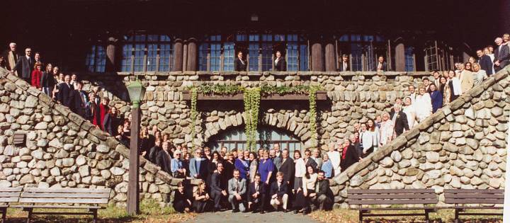 Everyone on the steps at Bear Mountain Inn.