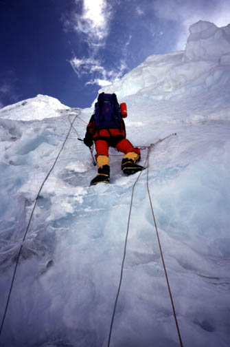 Witek Szylderowicz climbing the steep section below Camp 1.