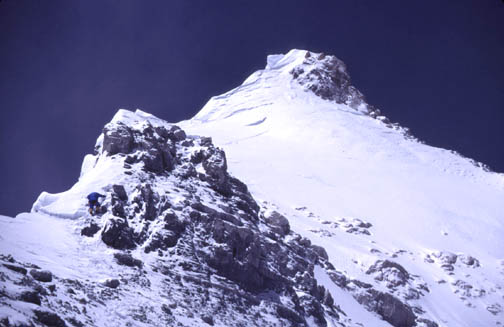 The third step (8,700 meters).  Here we caught up to Joao Garcia and Pascal 
	Debrouwier.  You can see Pascal in the blue jacket at the base of the step.