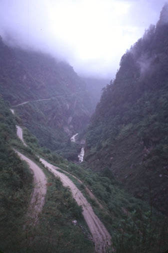 Finally some greenery - the drive down to Zangmu, and the border with Nepal.