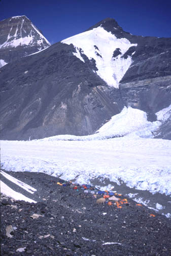 Advanced Base Camp (6,400 meters) located on a lateral moraine.