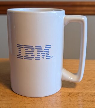 The IBM-era Whistle mug, back: the IBM logo.